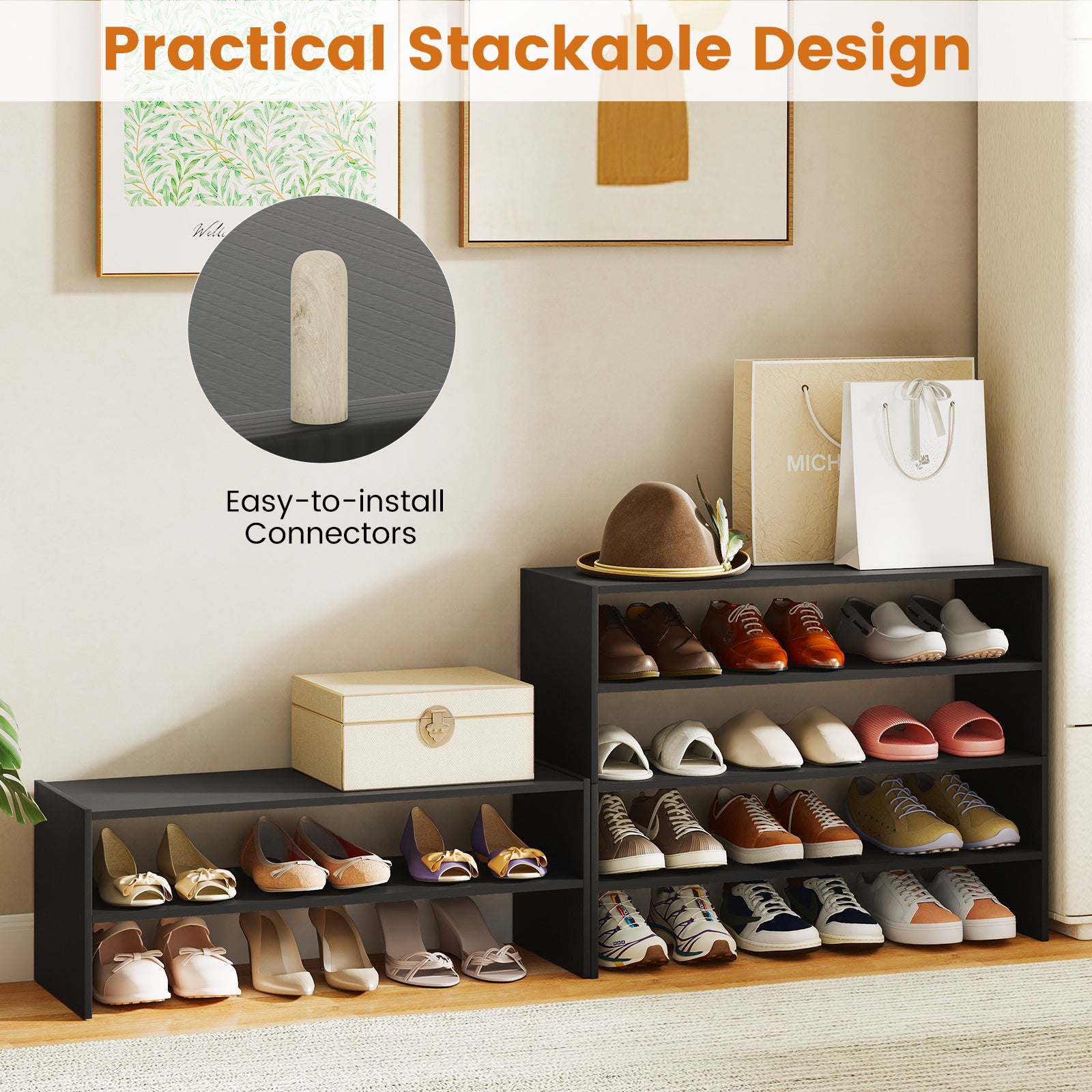 6-Tier Shoe Rack With Anti-Tipping Device, Black Shoe Racks & Storage Benches at Gallery Canada