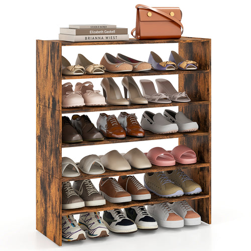 6-Tier Shoe Rack With Anti-Tipping Device, Rustic Brown