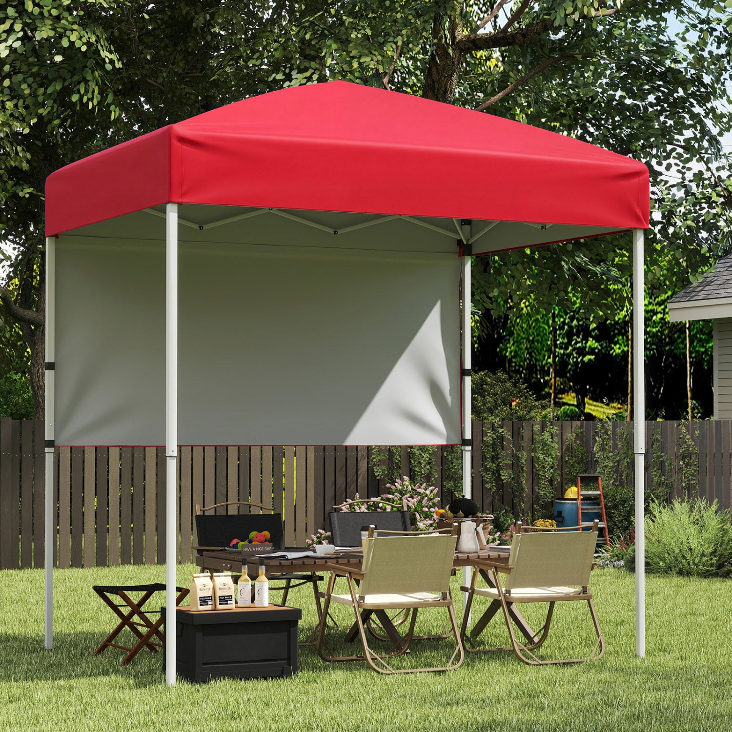 6x4 FT Pop-Up Canopy Tent with Half Sidewall, Red Canopies at Gallery Canada