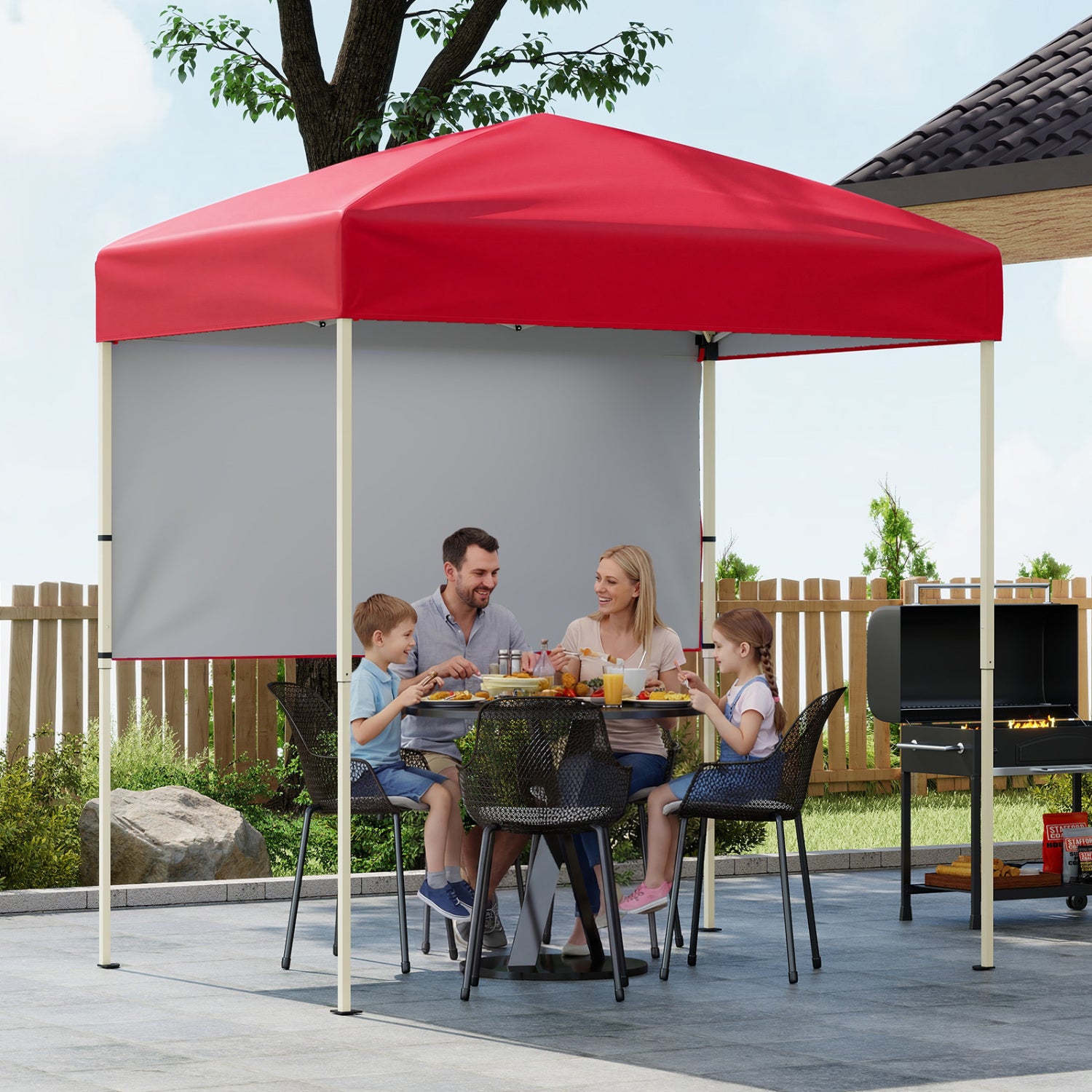 6x4 FT Pop-Up Canopy Tent with Half Sidewall, Red Canopies at Gallery Canada