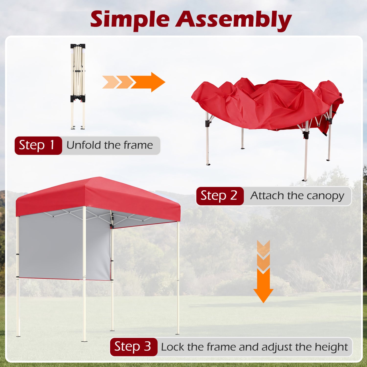 6x4 FT Pop-Up Canopy Tent with Half Sidewall, Red Canopies at Gallery Canada