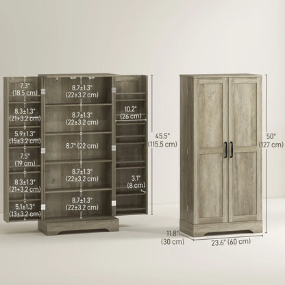 50" Pantry Storage Cabinet, Farmhouse Style, Adjustable Shelves, Distressed Grey, Grey Kitchen Pantry Cabinets at Gallery Canada
