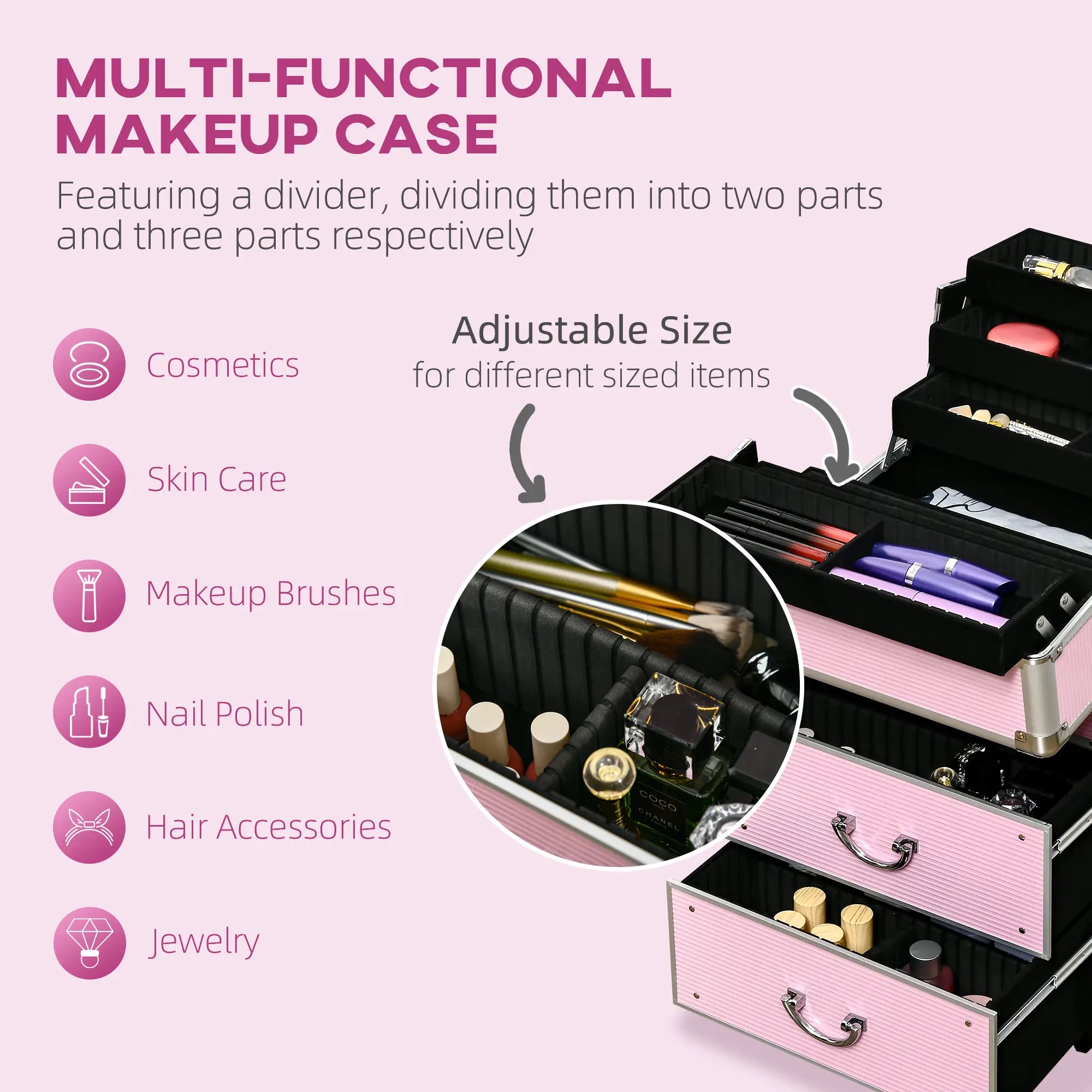 Rolling Makeup Train Case, Large Storage Cosmetic Trolley, Lockable Travel Cart Trunk Makeup Cases at Gallery Canada