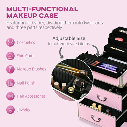 Rolling Makeup Train Case, Large Storage Cosmetic Trolley, Lockable Travel Cart Trunk Makeup Cases at Gallery Canada