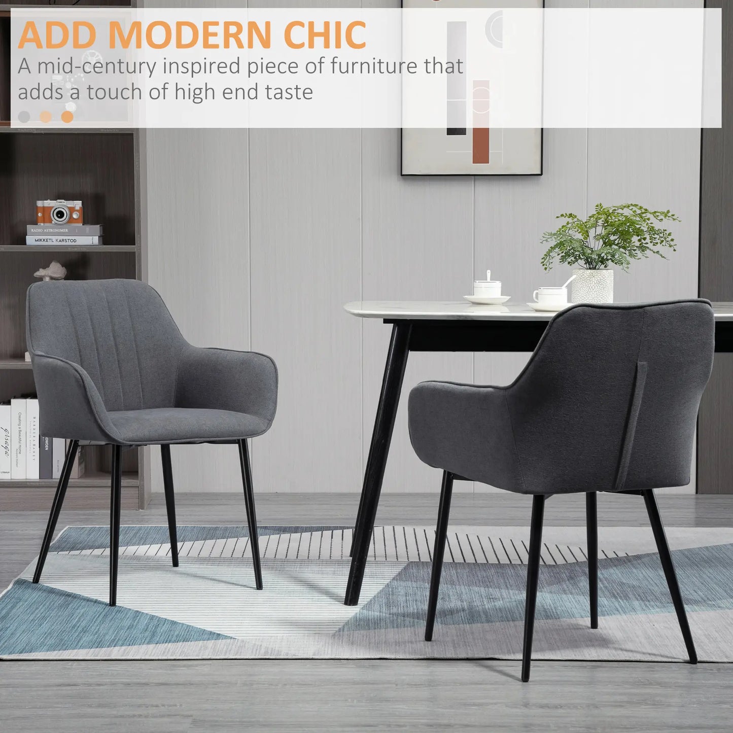 Dining Chairs Set of 2, Linen Upholstery, Metal Legs, Dark Grey Bar Stools at Gallery Canada