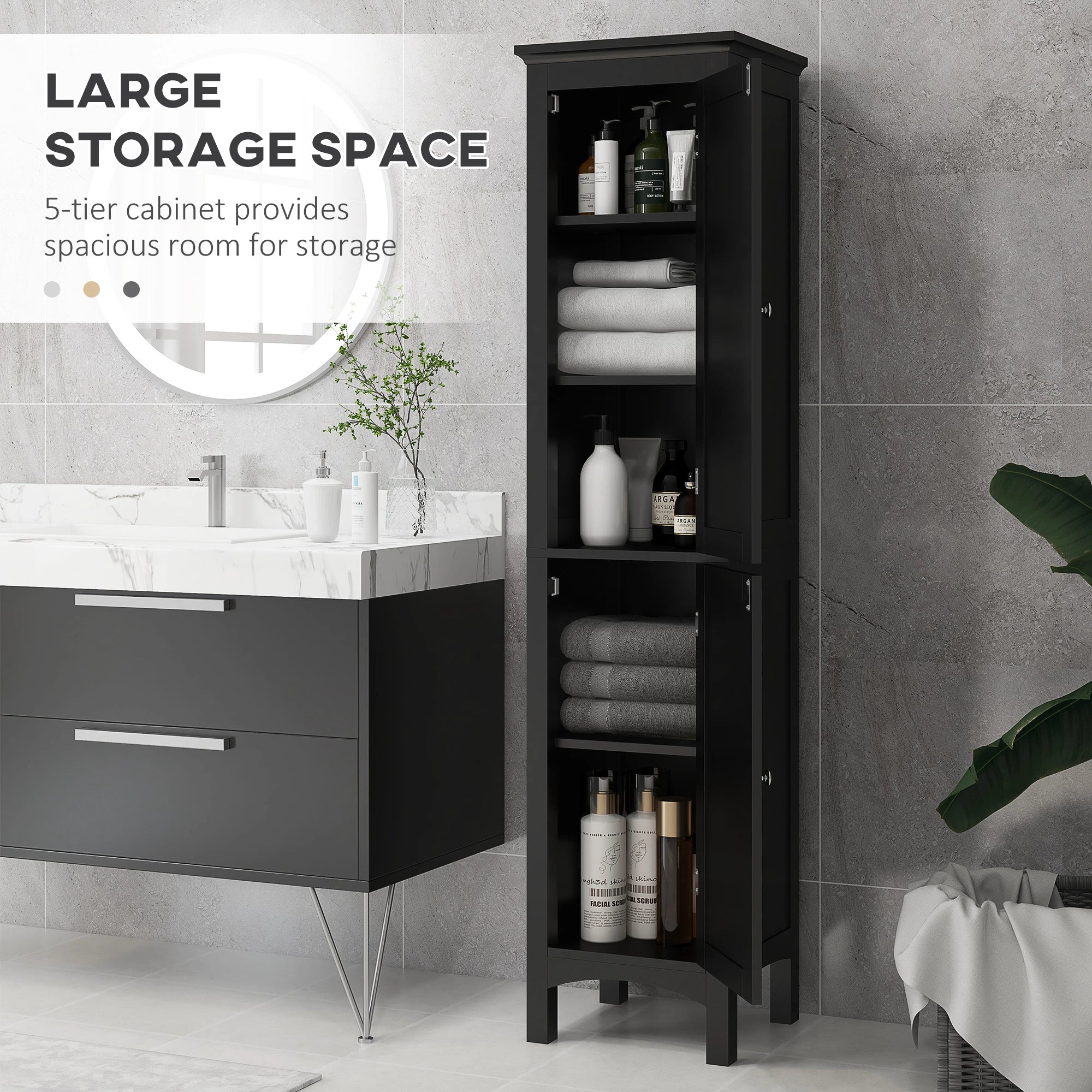 Tall Bathroom Cabinet, Freestanding Storage Organizer, 15