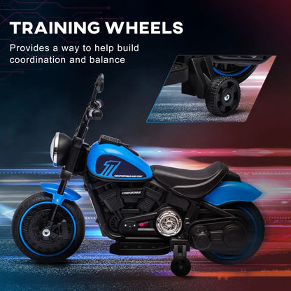 6V Kids Motorcycle, Training Wheels, Foot Pedal, Headlight, Music, Blue Electric Motorcycles at Gallery Canada