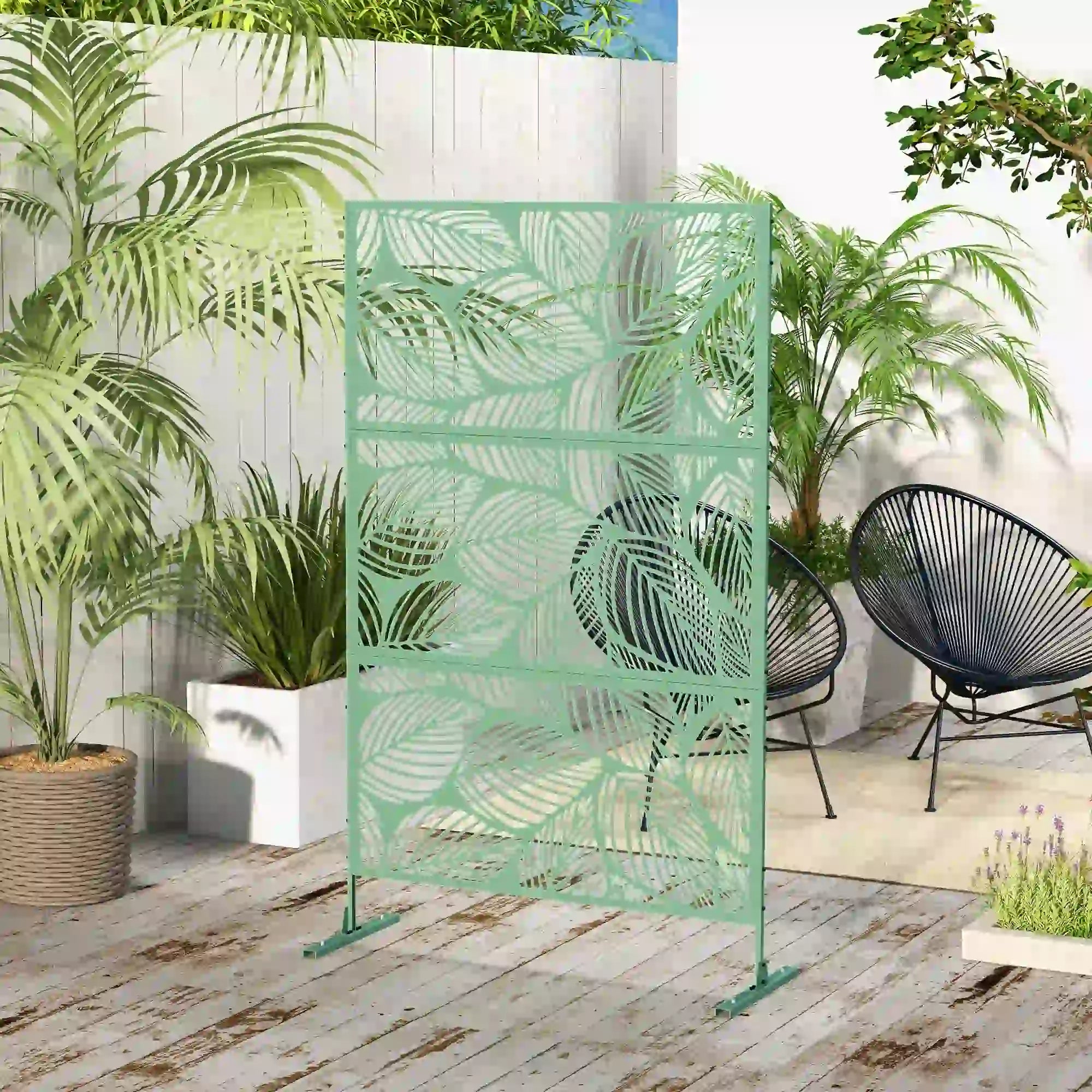 6.5FT Metal Privacy Screen, Leaf Style, Light Green Side Awnings at Gallery Canada