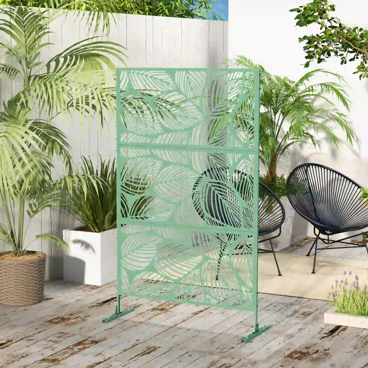 6.5FT Metal Privacy Screen, Leaf Style, Light Green Side Awnings at Gallery Canada