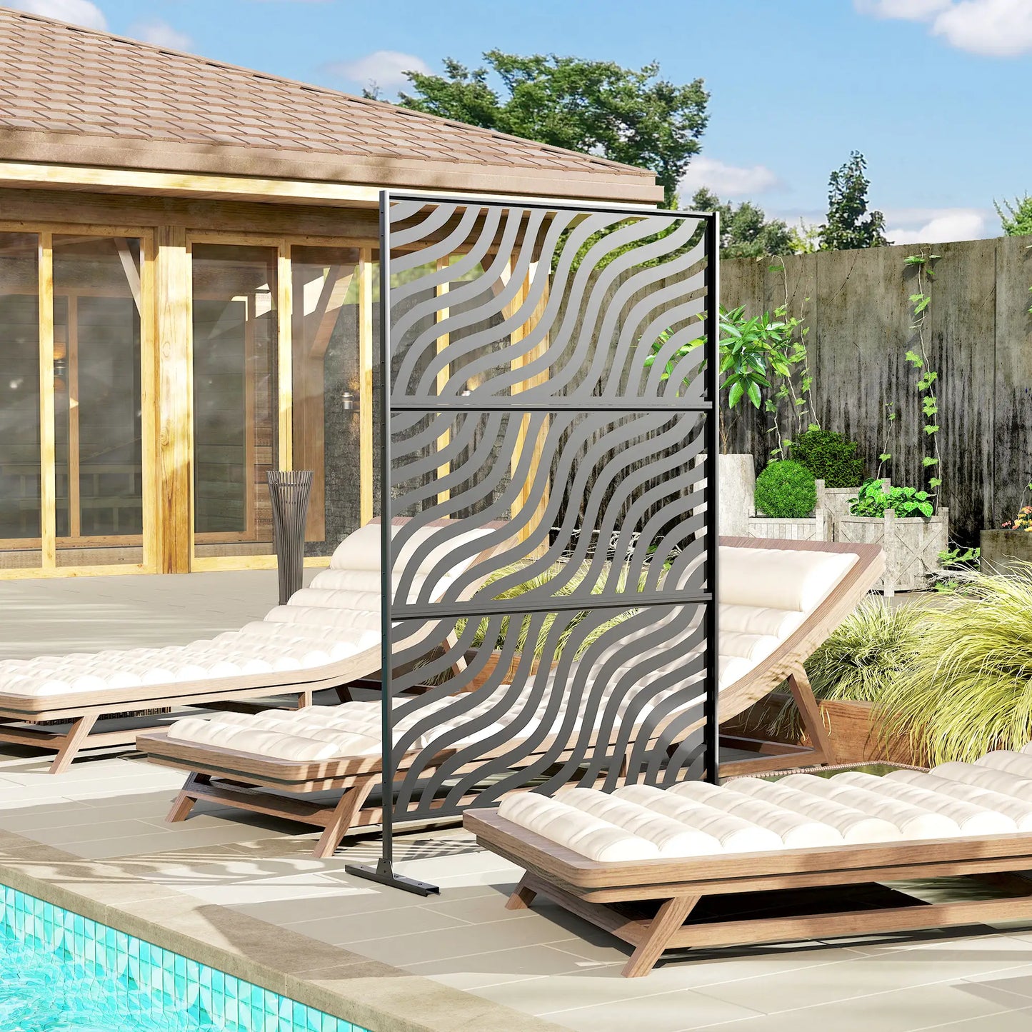 78" X 48" Metal Outdoor Privacy Screen, Freestanding Divider, Black Side Awnings at Gallery Canada