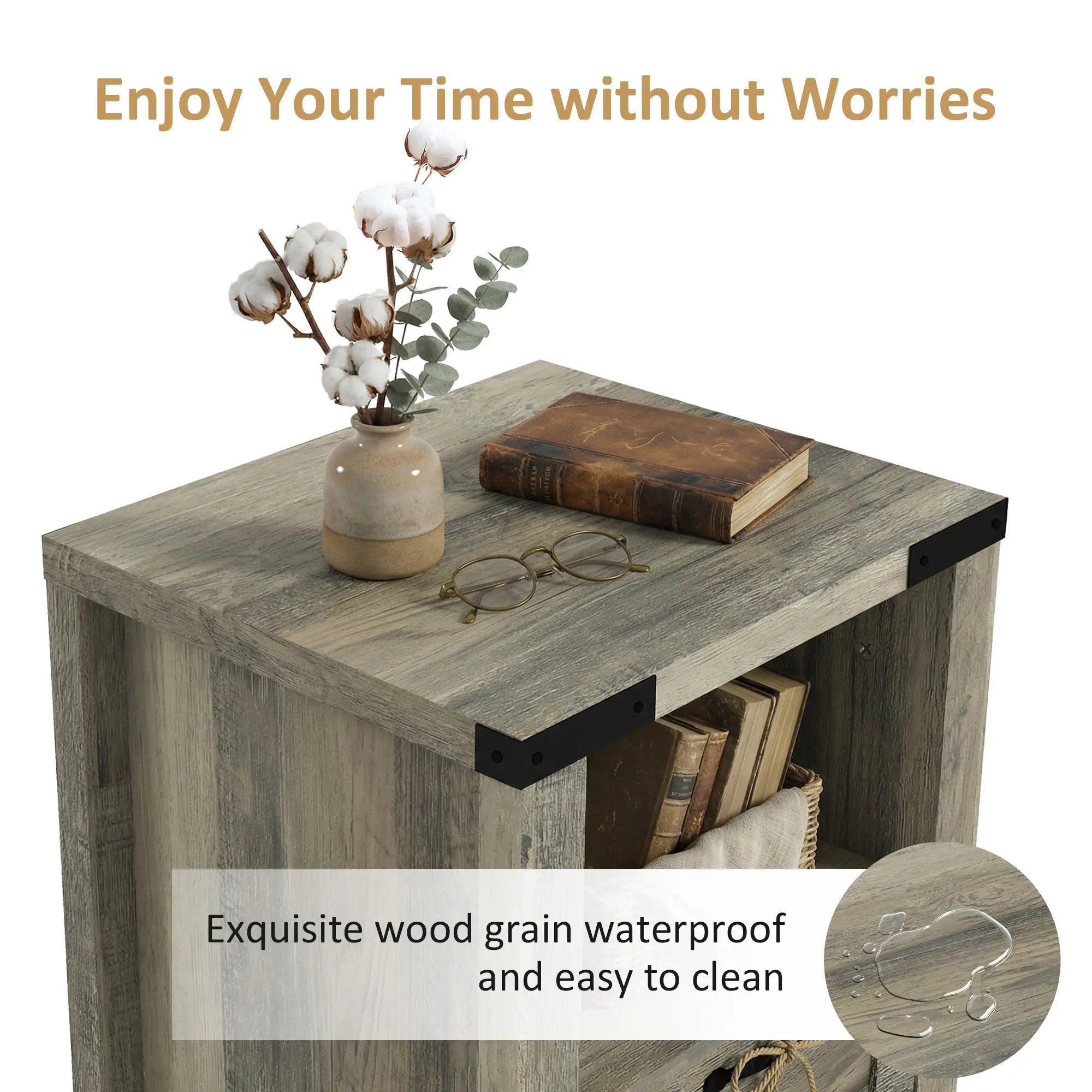 Farmhouse Side Table With Storage, Nightstand, Grey Side Tables at Gallery Canada