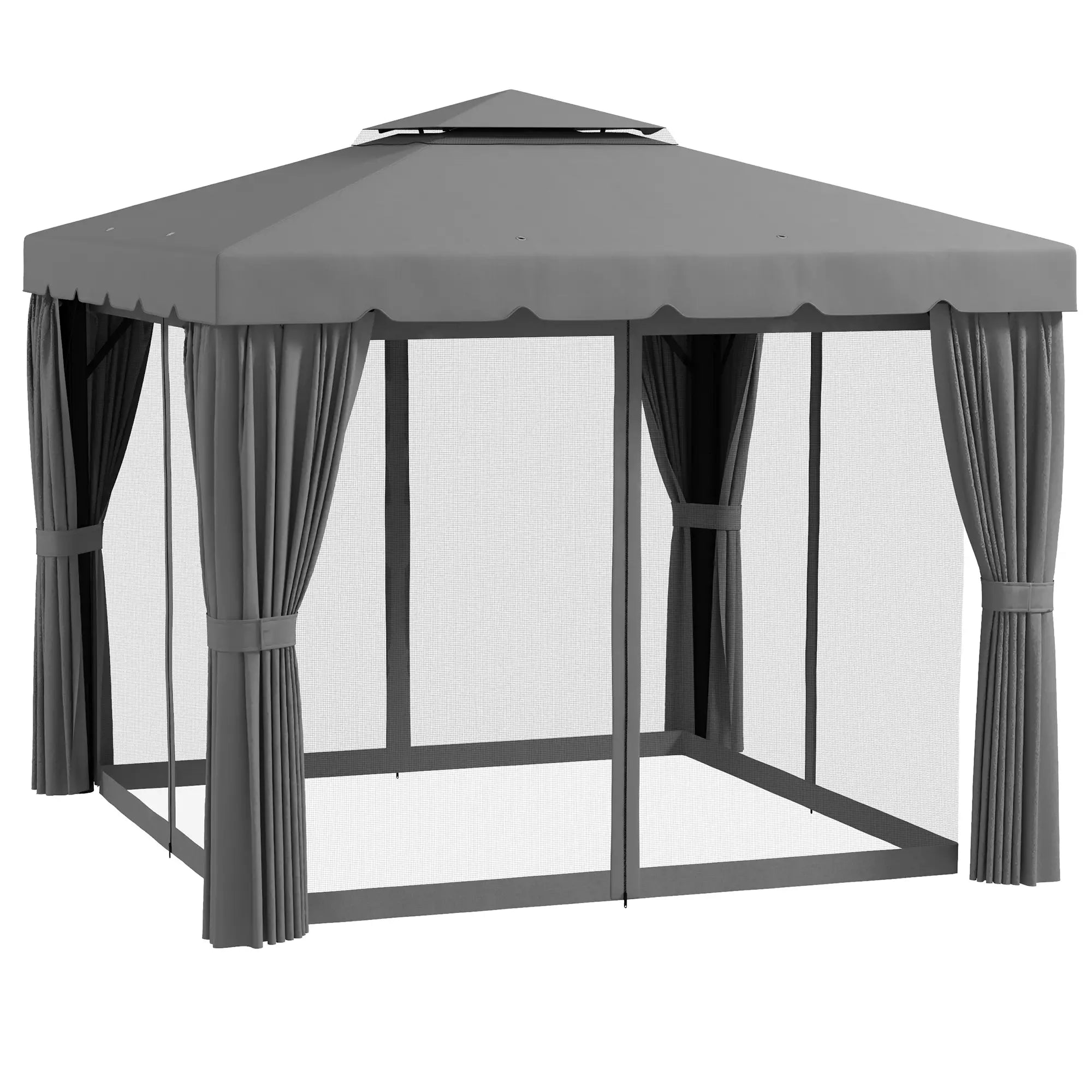 10' X 10' Gazebo With Curtains & Mesh Screen, Light Grey Gazebos at Gallery Canada