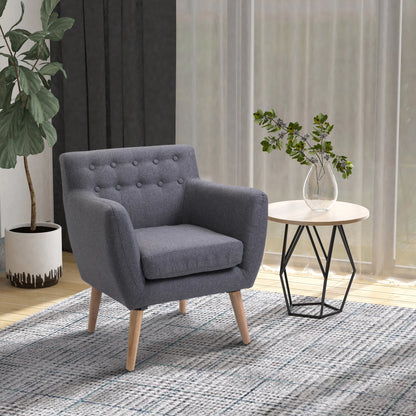 Mid-Century Modern Linen Armchair, Wood Frame, Thick Padding, Light Grey Accent Chairs at Gallery Canada