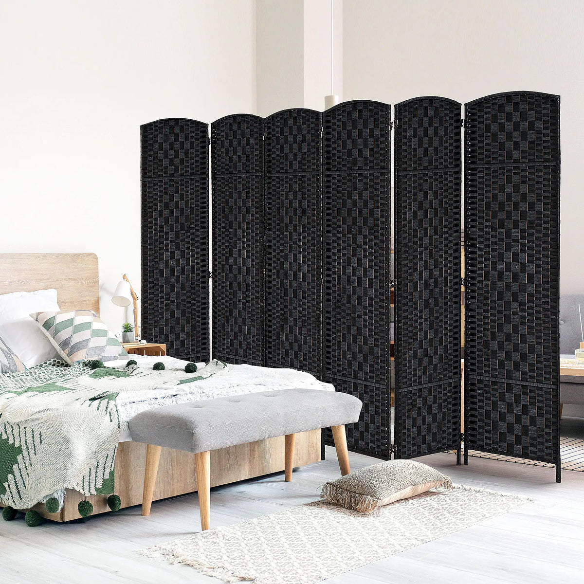 6ft Folding Room Divider, 6 Panel Wooden Frame, Black Room Dividers at Gallery Canada