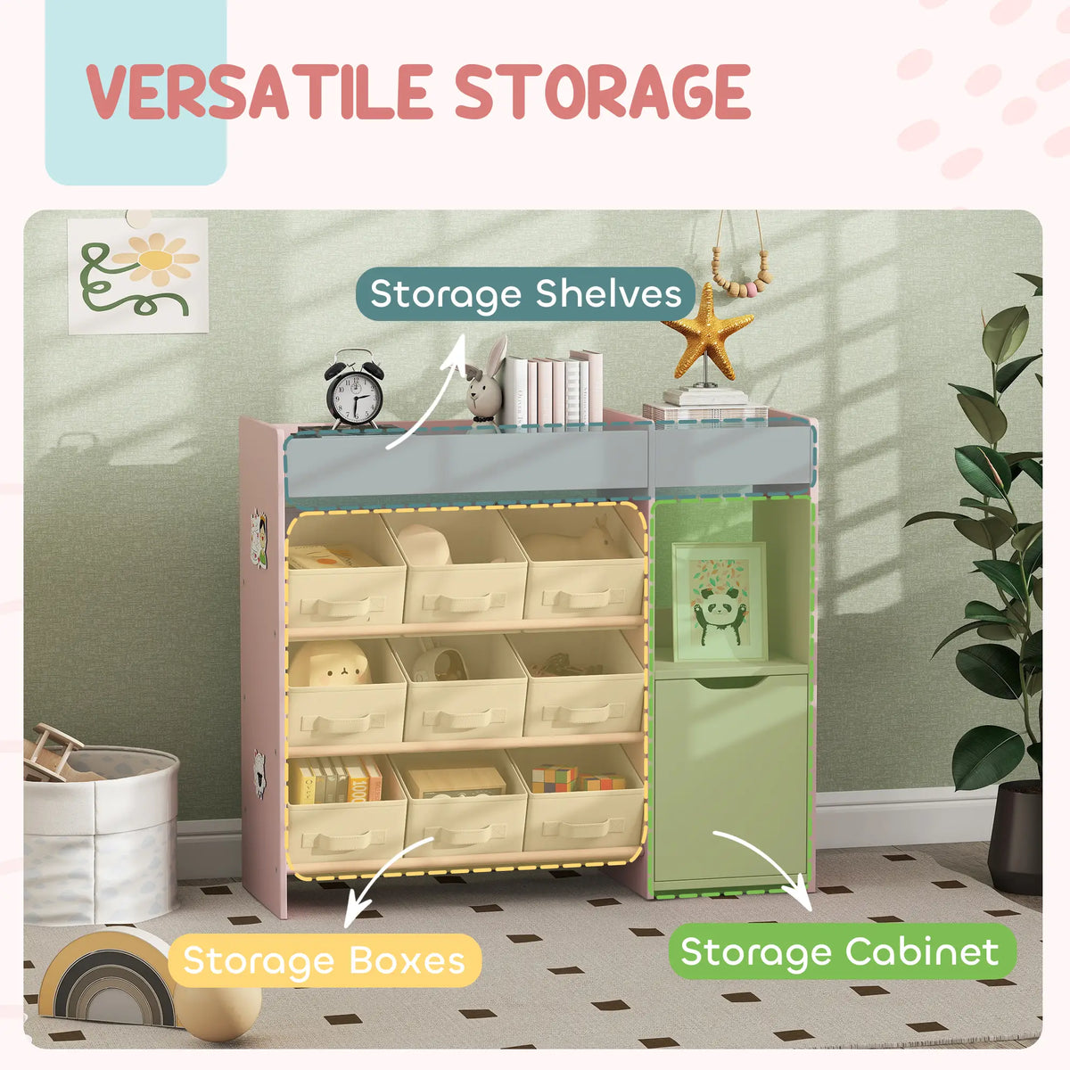 Kids Toy Storage Organizer, 9 Fabric Boxes, Cabinet Shelves, Pink Bookshelves & Bookcases at Gallery Canada
