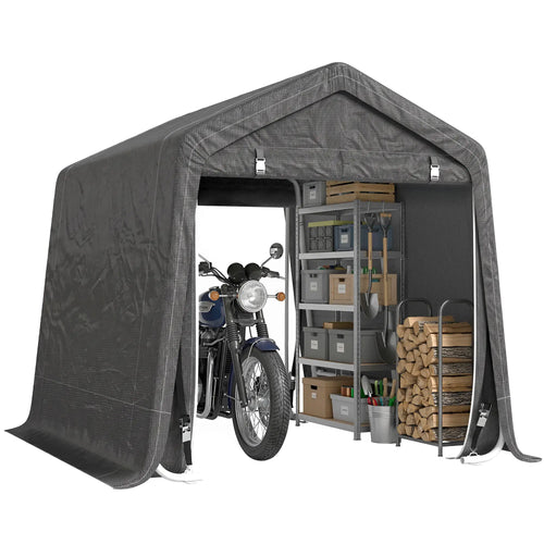 9.2' x 7.9' Garden Storage Tent, Metal Frame, Double Zipper Doors, Dark Grey