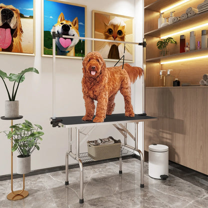Adjustable Dog Grooming Table, 2 Safety Slings, Storage Basket, Black Dog Grooming Tables at Gallery Canada
