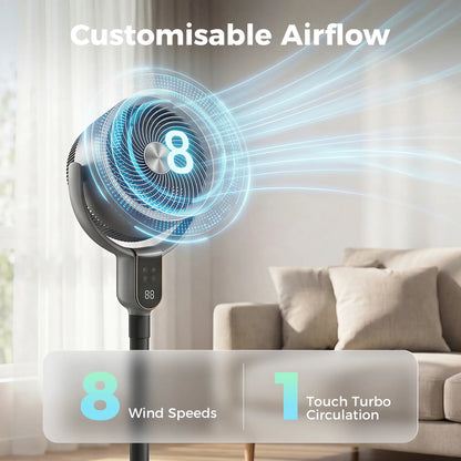 20dB Standing Fan for Bedroom, 70°+90° Auto Oscillating Fan with 8 Speeds, Remote Control, 12H Timer, Adjustable Height Stand Fans at Gallery Canada