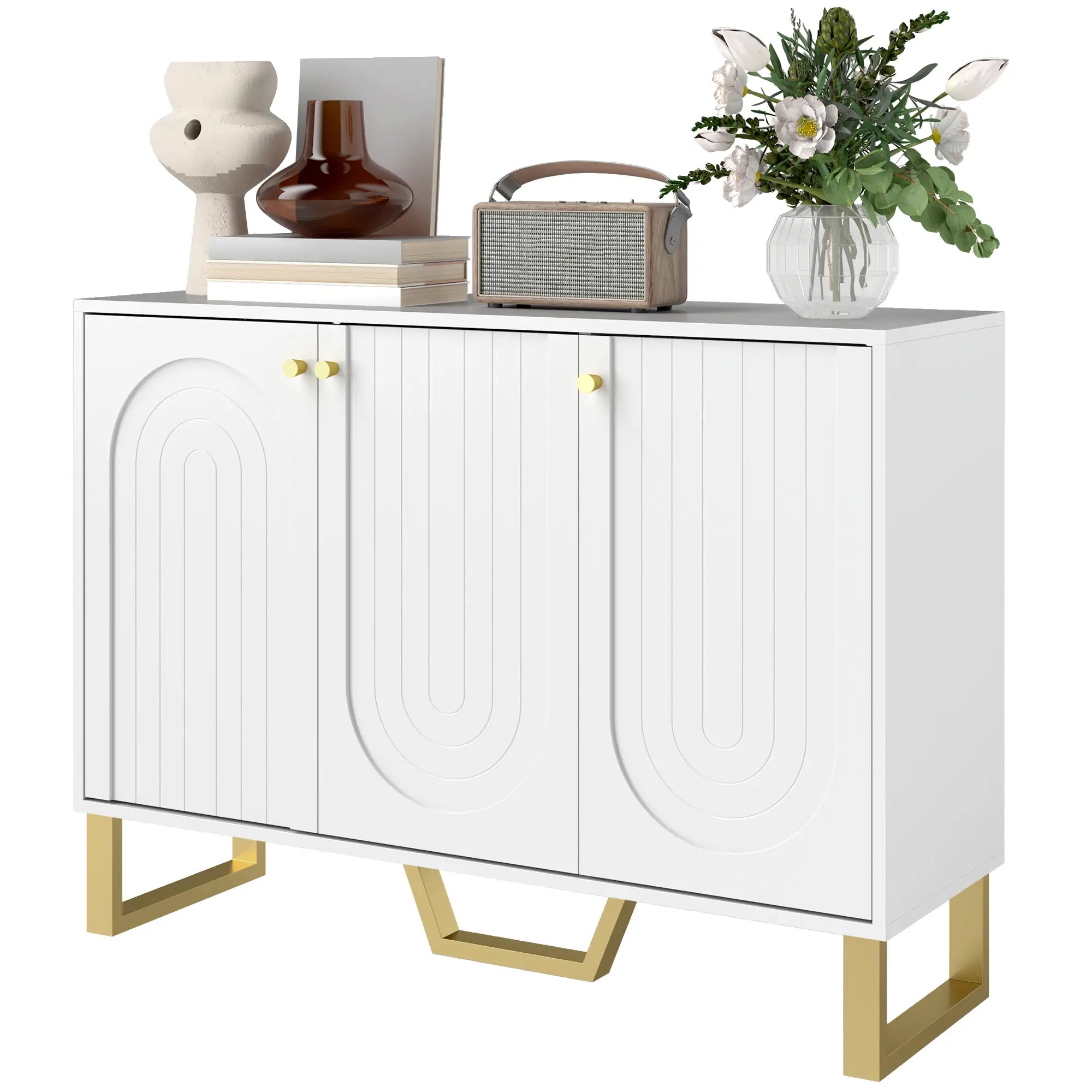 Modern Sideboard Buffet, 3 Doors, Adjustable Shelves, White Storage Cabinets White at Gallery Canada