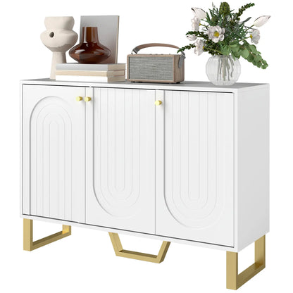 Modern Sideboard Buffet, 3 Doors, Adjustable Shelves, White Storage Cabinets White at Gallery Canada