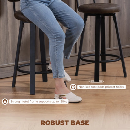 Upholstered Bar Stools Set Of 2, With Footrest And Backrest, Brown