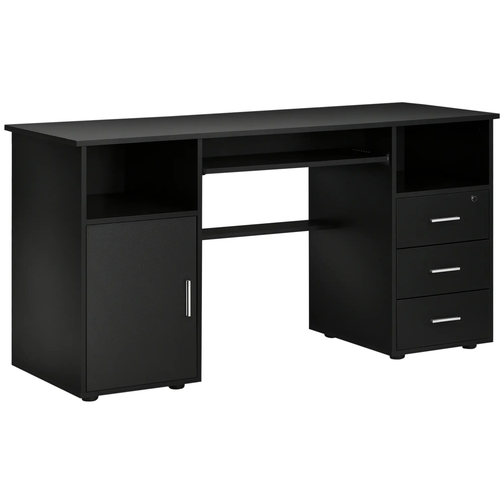 57 Computer Desk With Drawers, Keyboard Tray, Open Shelves, Black Computer Desks Black at Gallery Canada