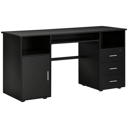 57 Computer Desk With Drawers, Keyboard Tray, Open Shelves, Black Computer Desks Black at Gallery Canada