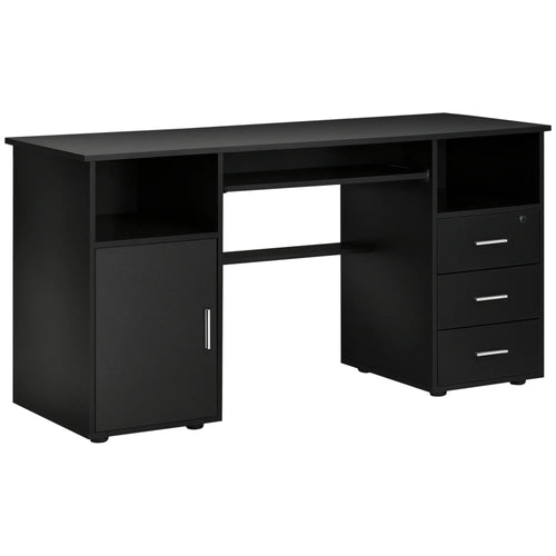 57 Computer Desk With Drawers, Keyboard Tray, Open Shelves, Black