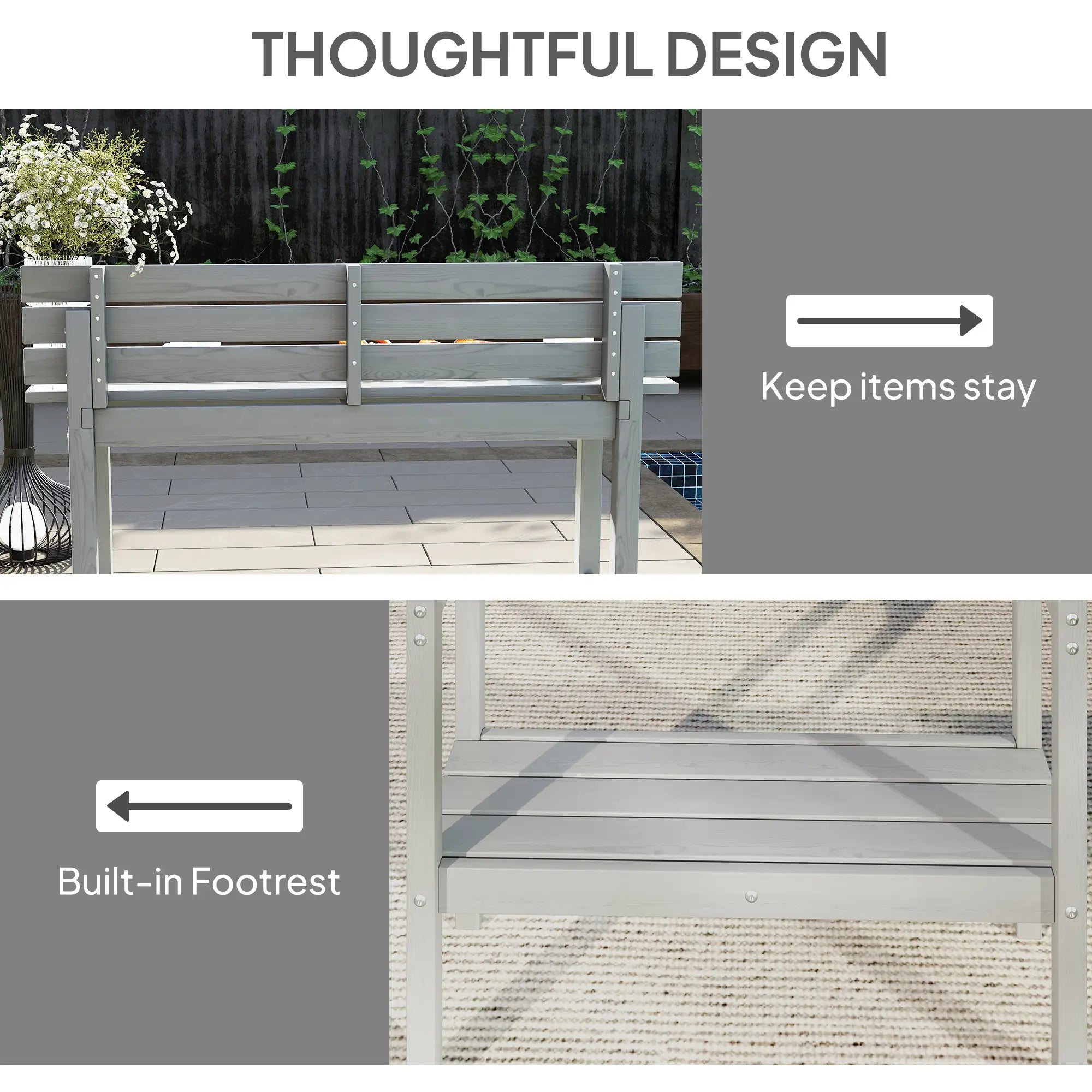 110cm Rectangle Outdoor Bar Table, Slatted Top, Grey Patio Dinning Tables at Gallery Canada
