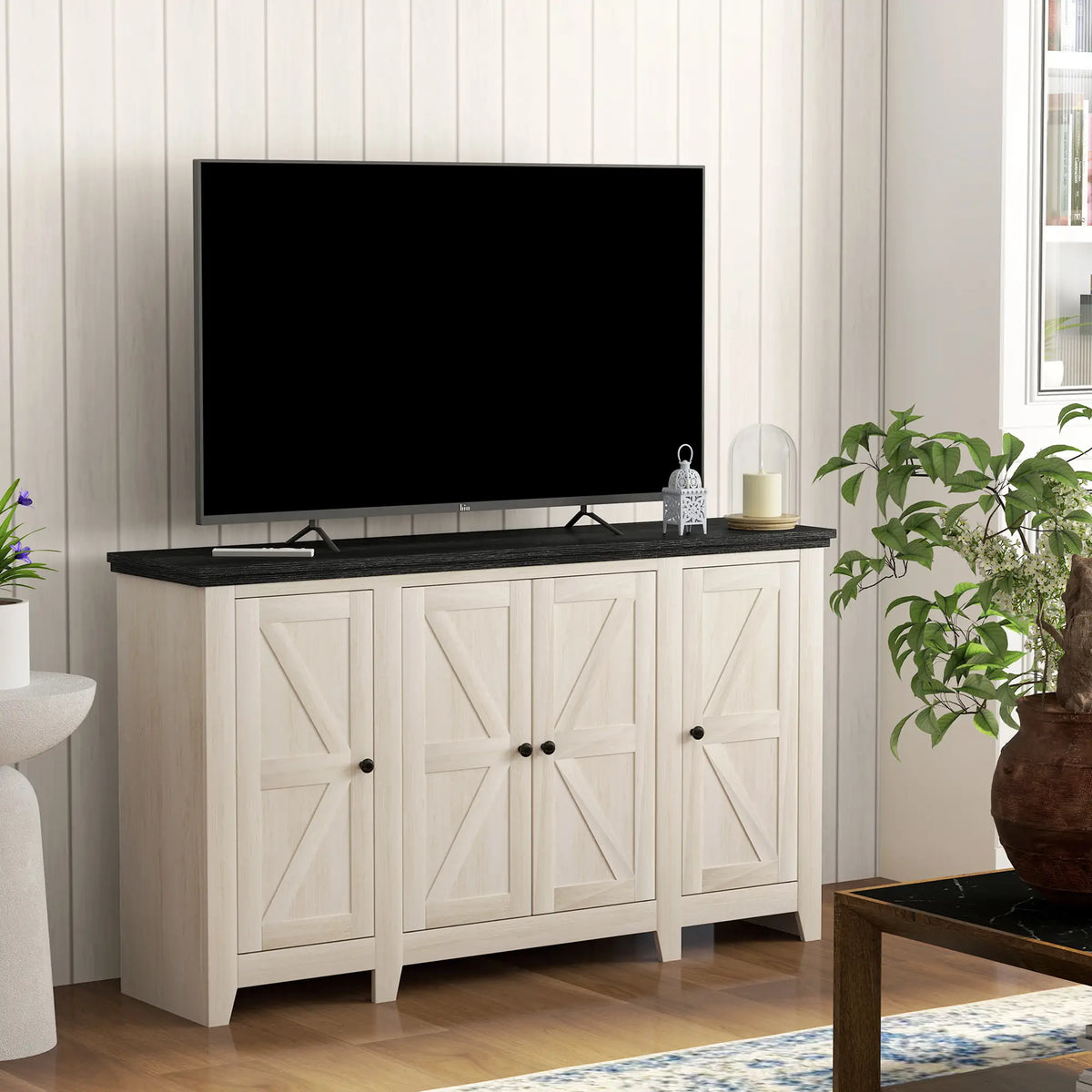 Rustic Sideboard, Buffet Cabinet, Adjustable Shelves, White Wood Grain, White Storage Cabinets at Gallery Canada