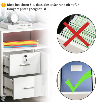 Lateral Filing Cabinet, Open Shelf, Mobile with Wheels, Lockable Drawer, White Office Cabinets & Cupboards at Gallery Canada