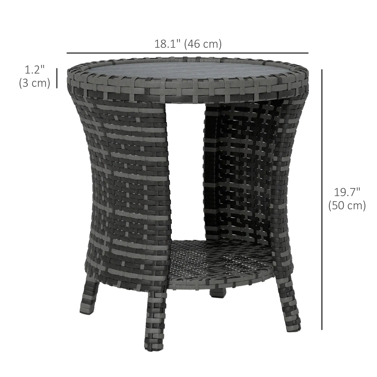 18" Wicker Outdoor Coffee Table, 2-Tier Storage, Composite Wood Top, Grey Patio Side Tables at Gallery Canada