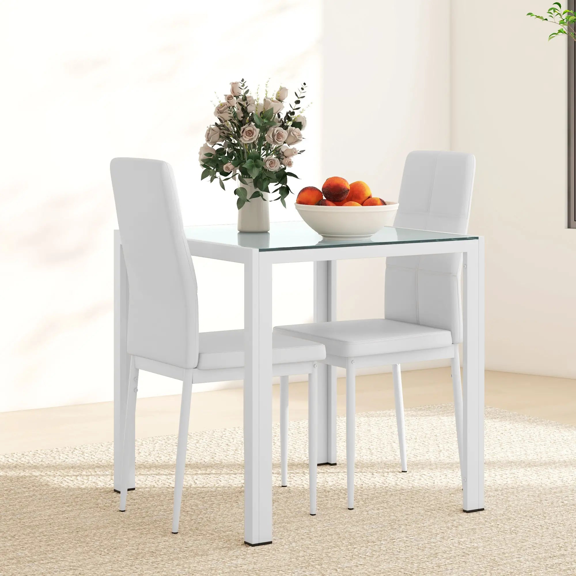3-Piece Rectangular Glass Dining Table, Metal Frame, Faux Leather Chairs, White Bar Sets at Gallery Canada