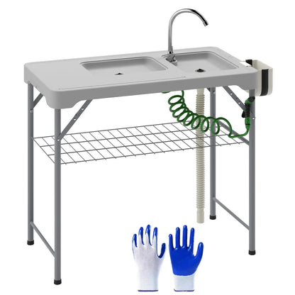 Folding Fish Cleaning Table With Sinks, Camping Sink With Faucet, Grey Picnic Tables & Camping Chairs Grey at Gallery Canada