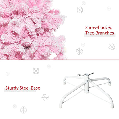 5 FT Snow Flocked Artificial Christmas Tree, Pencil Xmas Tree, Steel Base, Pink Artificial Christmas Trees at Gallery Canada