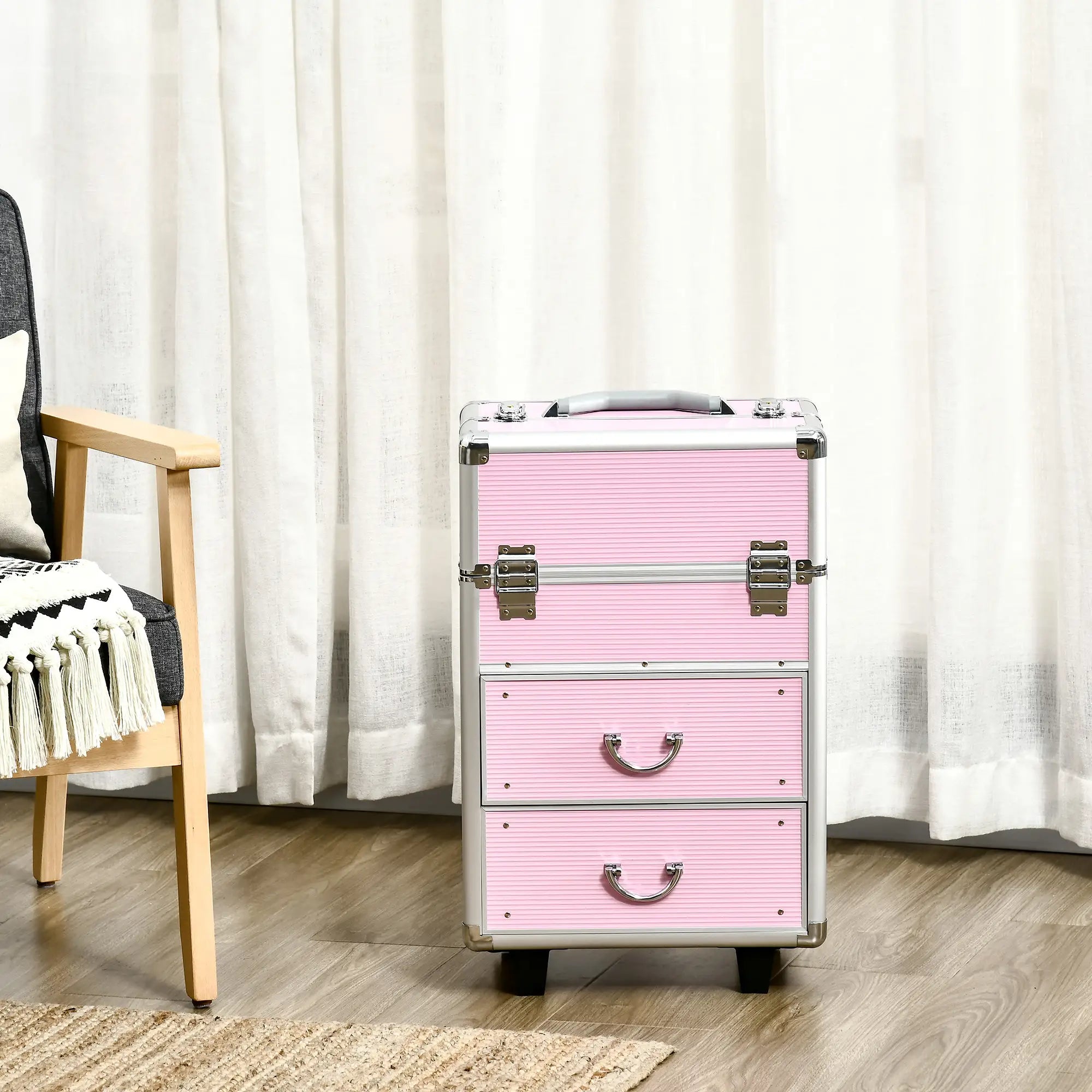 Rolling Makeup Train Case, Large Storage Cosmetic Trolley, Lockable Travel Cart Trunk Makeup Cases at Gallery Canada