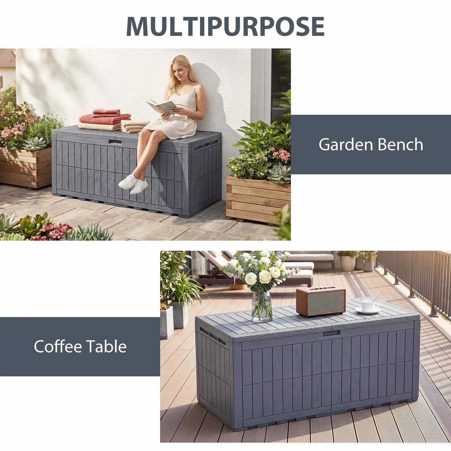 100 Gallon Waterproof Lockable Deck Box, Outdoor Storage, Gas Rods Patio Storage Boxes at Gallery Canada