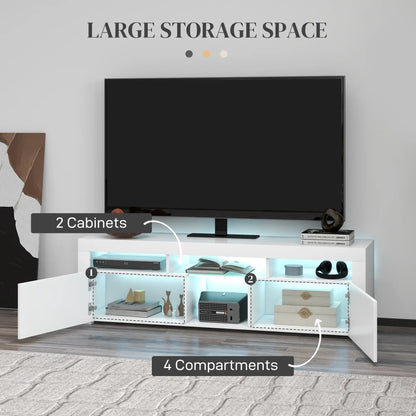 Modern TV Stand with Storage, LED Lights, 55", High Gloss, White TV Stands at Gallery Canada