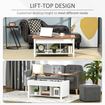 Lift Top Coffee Table, Hidden Storage, 3 Shelves, White and Brown Coffee Tables at Gallery Canada