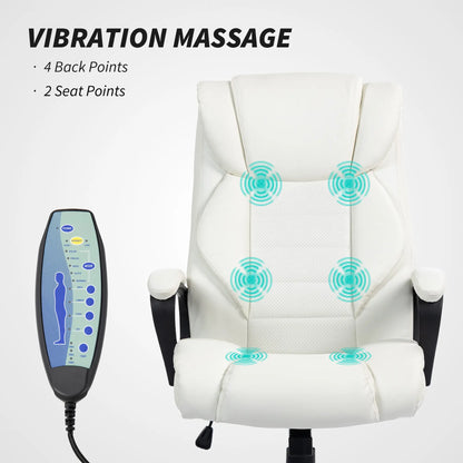 Massage Office Chair, High Back Executive, 6-Point Vibration, Adjustable Height, White Massage Chairs at Gallery Canada