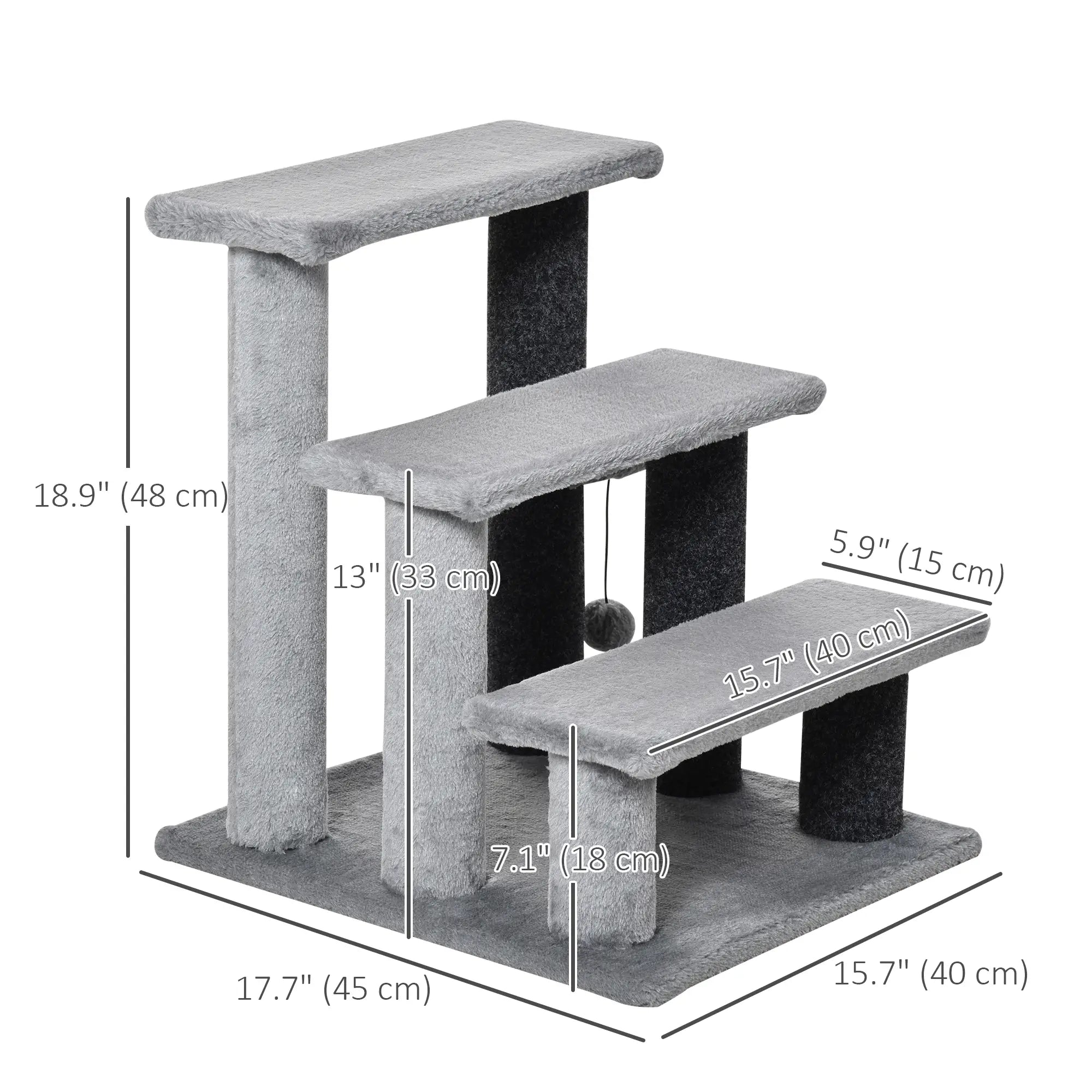 Cat Stairs, 3 Steps, Small Cat Tree with Scratching Post, 17.5