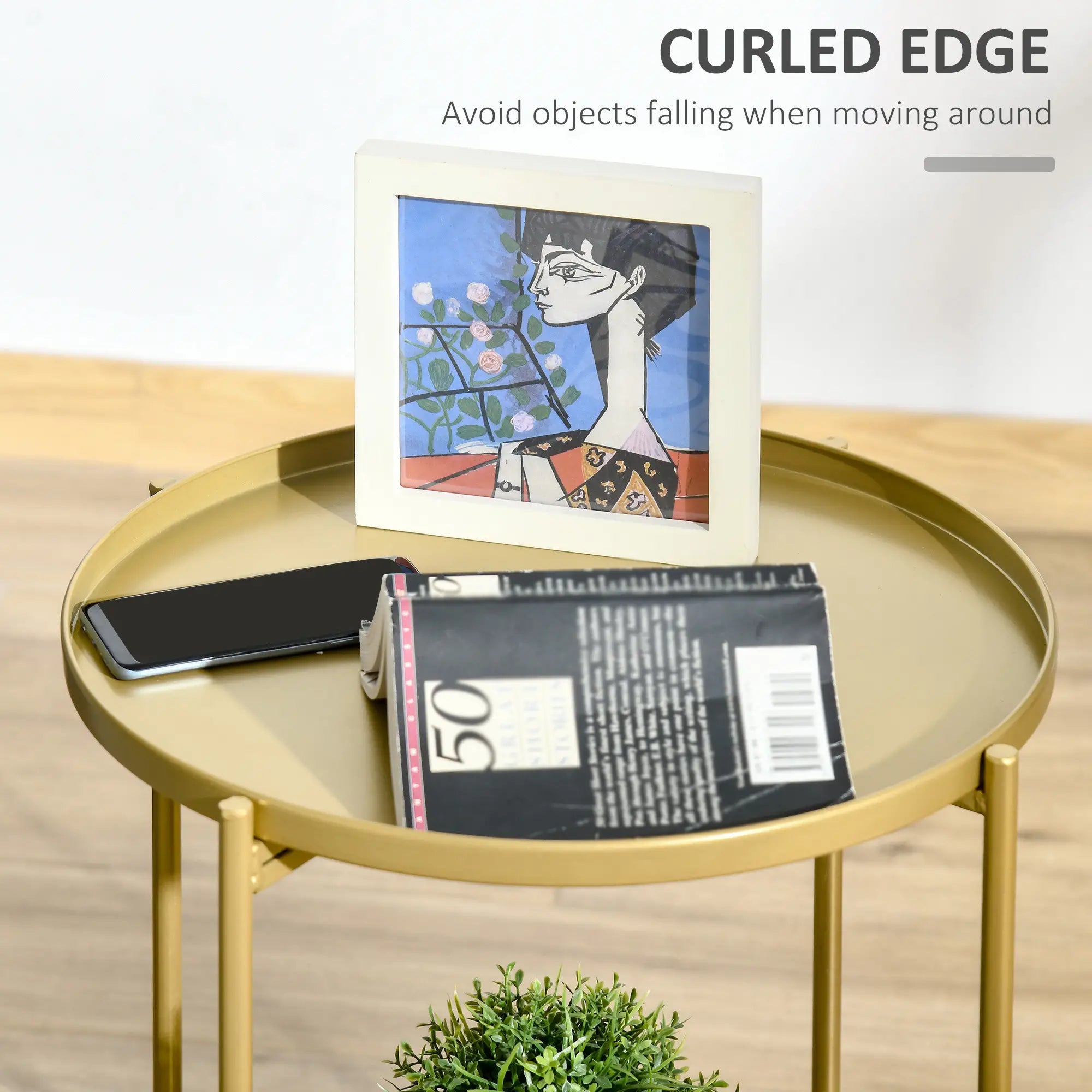 2-Tier Gold Side Table, Round Nightstand, Removable Trays, Folding Metal Frame, Gold Side Tables at Gallery Canada