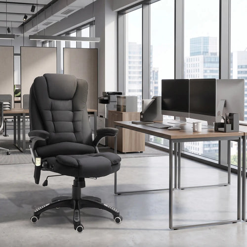 Reclining Massage Office Chair, High Back, Swivel Wheels, Black