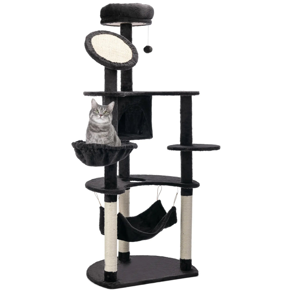 60" Multi-Level Plush Cat Tree, Scratching Posts, 2 Hammocks, Dark Grey Cat Trees at Gallery Canada