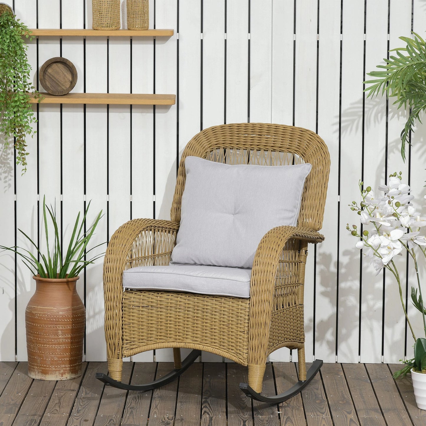 Rattan Rocking Chair With Cushion, Garden Porch Furniture, Light Grey Patio Chairs at Gallery Canada