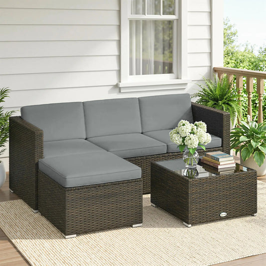 3-Piece Patio Furniture Set With Cushions, Outdoor Rattan Sofa With Glass Table Patio Furniture Sets Brown, Light Grey, Black at Gallery Canada
