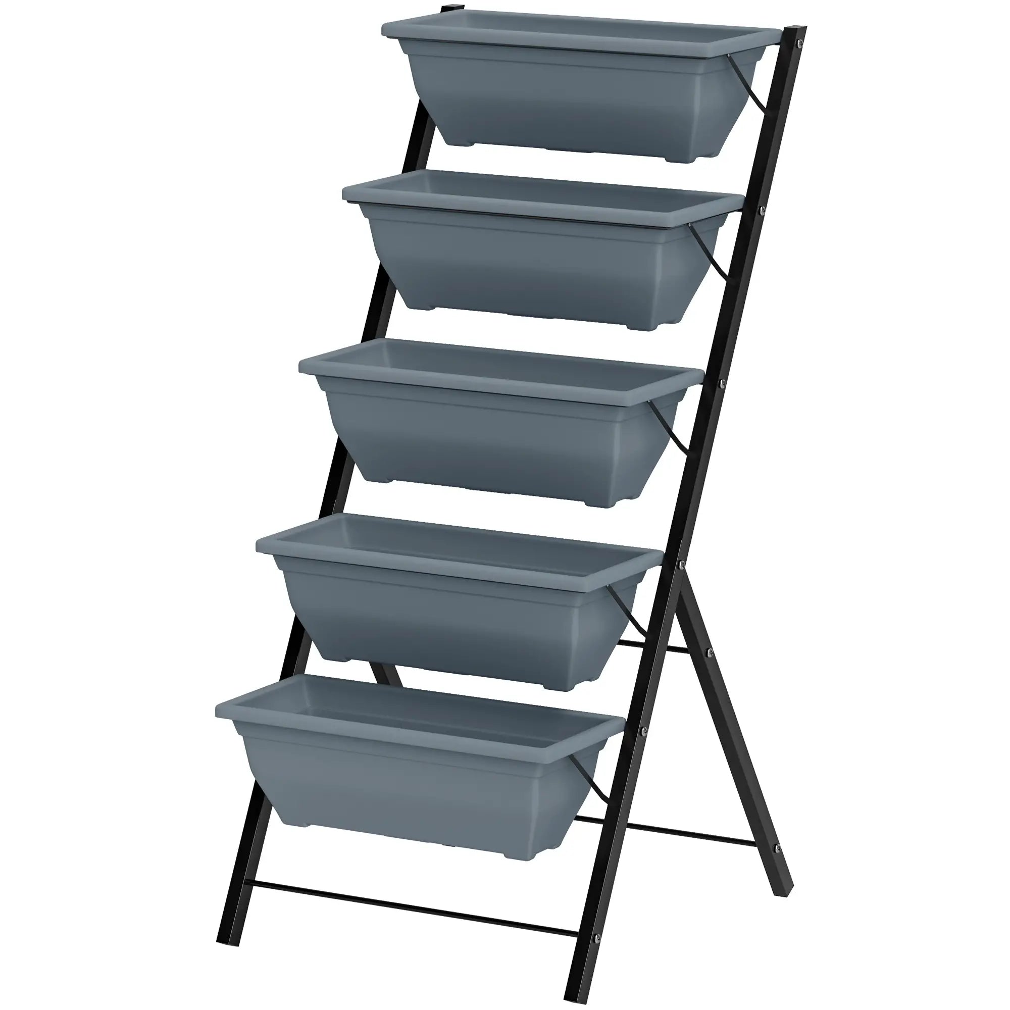 5-Tier Raised Garden Bed, Plant Stand with Leaking Holes, Grey Plant Stands Grey at Gallery Canada