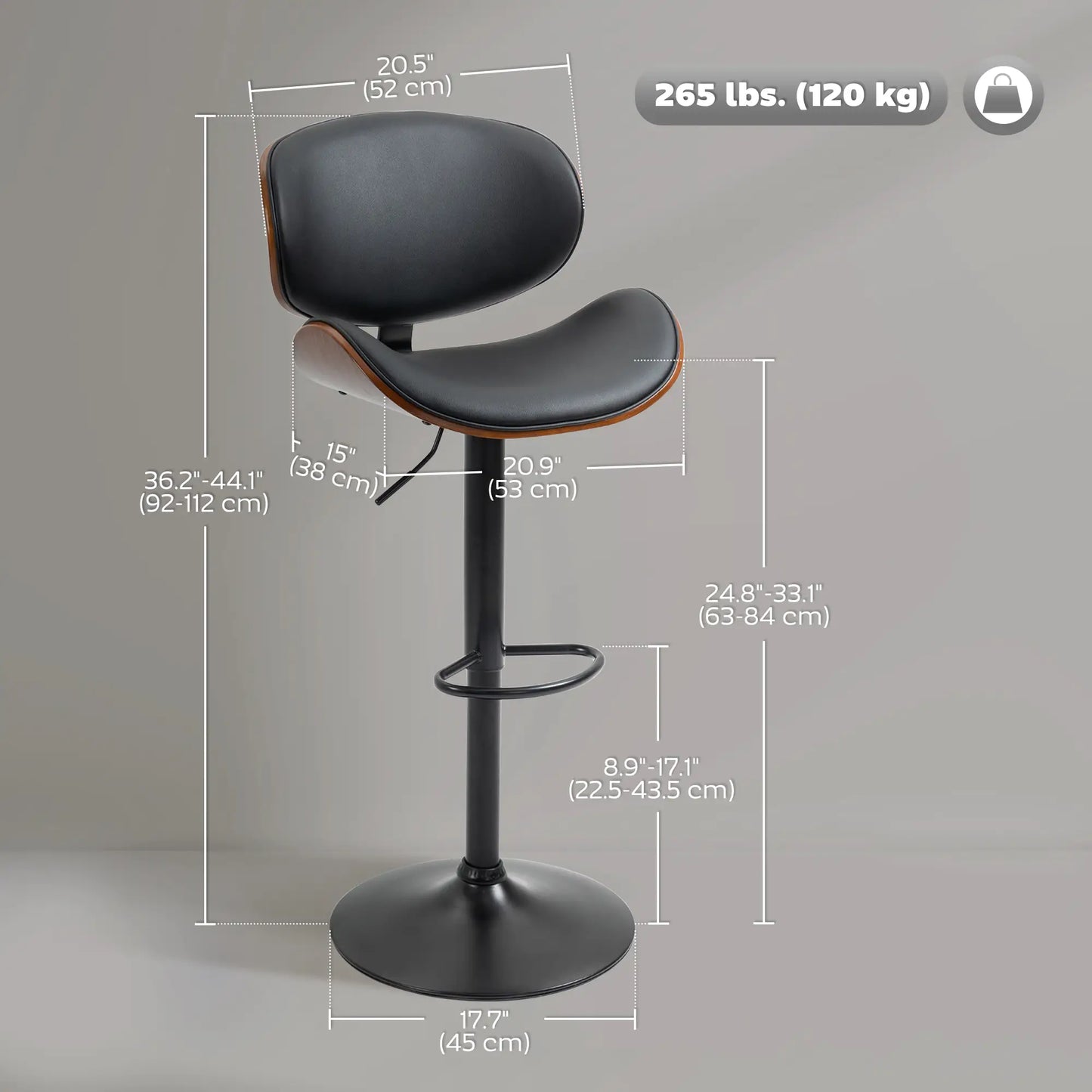 Modern PU Leather Swivel Bar Stools, Set of 2, Adjustable with Footrest, Black Bar Stools at Gallery Canada