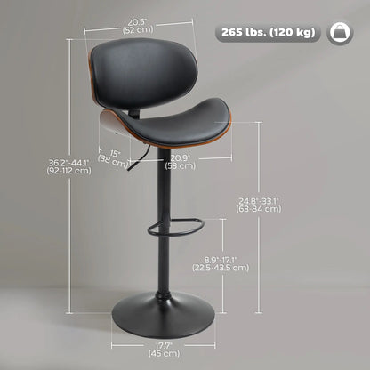 Modern PU Leather Swivel Bar Stools, Set of 2, Adjustable with Footrest, Black Bar Stools at Gallery Canada