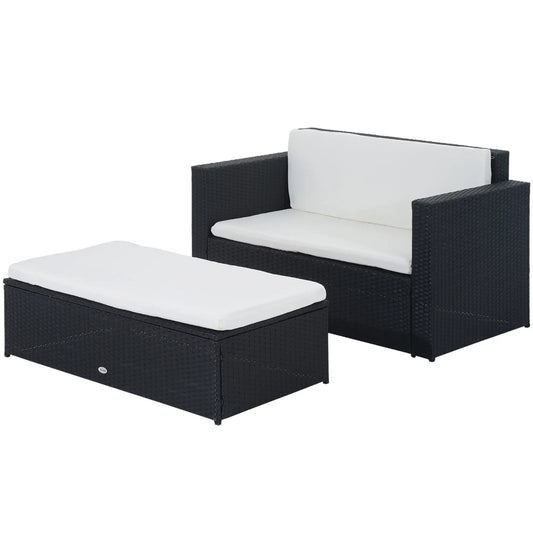 2-Piece Wicker Patio Set, Double Ottoman, PE Rattan, Cream White Patio Furniture Sets Black at Gallery Canada